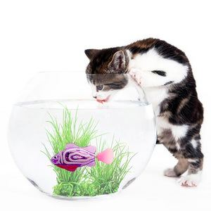 Battery-Powered Fish Cat Toy Water Activated LED Swimming Fish Toy Cat Fish Toys with Aquatic Weed & Screwdriver for Cats