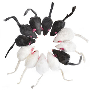 12PCS Cat Toy Mouse Real Fur Mixed Loaded Black White Mouse Toys Cat Teaser Kitty Kitten Funny Sound Squeaky Toys for Cats