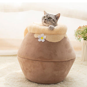 Winter Warm Cat Bed Plush Soft Portable Foldable Round Cute Cat House Cave Sleeping Bag Cushion Pet Bed Kittens Products Toy