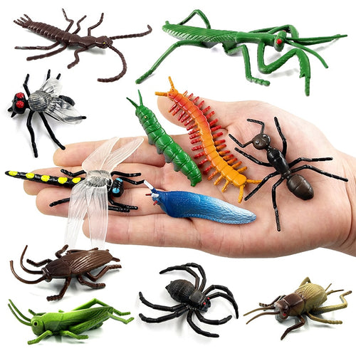 12pcs Insect Farm Animal model action figure worm Spider Butterfly Fish Dinosaur Dog Cat Lizard Horse hot toy set for children