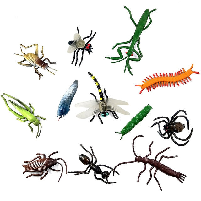 12pcs Insect Farm Animal model action figure worm Spider Butterfly Fish Dinosaur Dog Cat Lizard Horse hot toy set for children