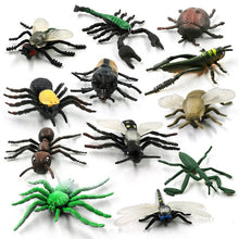 Load image into Gallery viewer, 12pcs Insect Farm Animal model action figure worm Spider Butterfly Fish Dinosaur Dog Cat Lizard Horse hot toy set for children