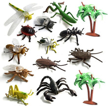Load image into Gallery viewer, 12pcs Insect Farm Animal model action figure worm Spider Butterfly Fish Dinosaur Dog Cat Lizard Horse hot toy set for children