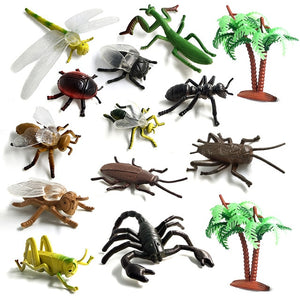 12pcs Insect Farm Animal model action figure worm Spider Butterfly Fish Dinosaur Dog Cat Lizard Horse hot toy set for children
