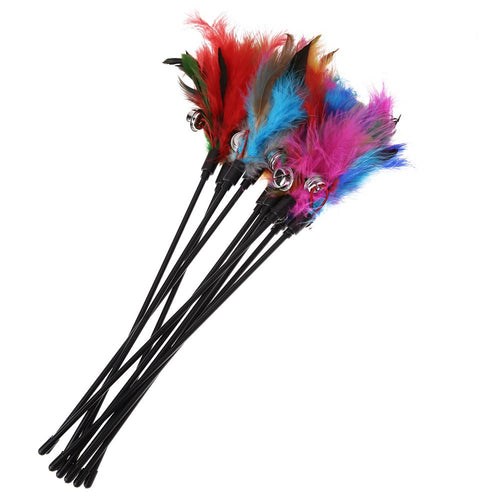 5pcs/lot Cat Toys Feather Wand Kitten Cat Teaser Turkey Feather Interactive Stick Toy Wire Chaser Wand Toy Random Color