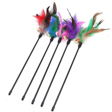 Load image into Gallery viewer, 5pcs/lot Cat Toys Feather Wand Kitten Cat Teaser Turkey Feather Interactive Stick Toy Wire Chaser Wand Toy Random Color